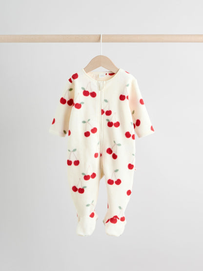 Red Cherry 2 Pack Micro Fleece Two Way Zip Baby Sleepsuits image 3