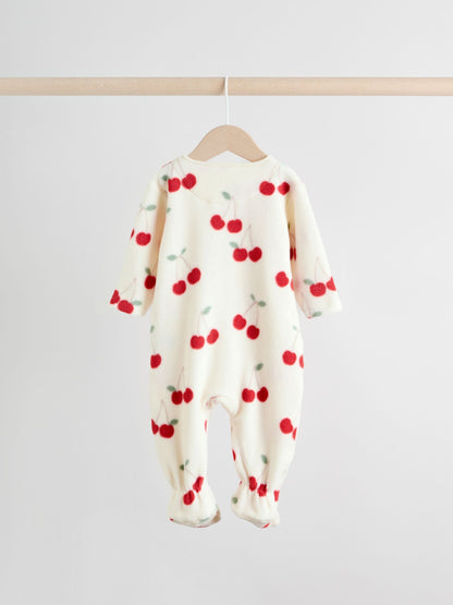 Red Cherry 2 Pack Micro Fleece Two Way Zip Baby Sleepsuits image 4