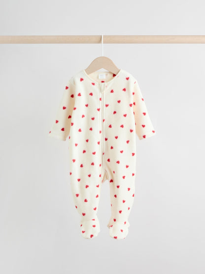 Red Cherry 2 Pack Micro Fleece Two Way Zip Baby Sleepsuits image 5