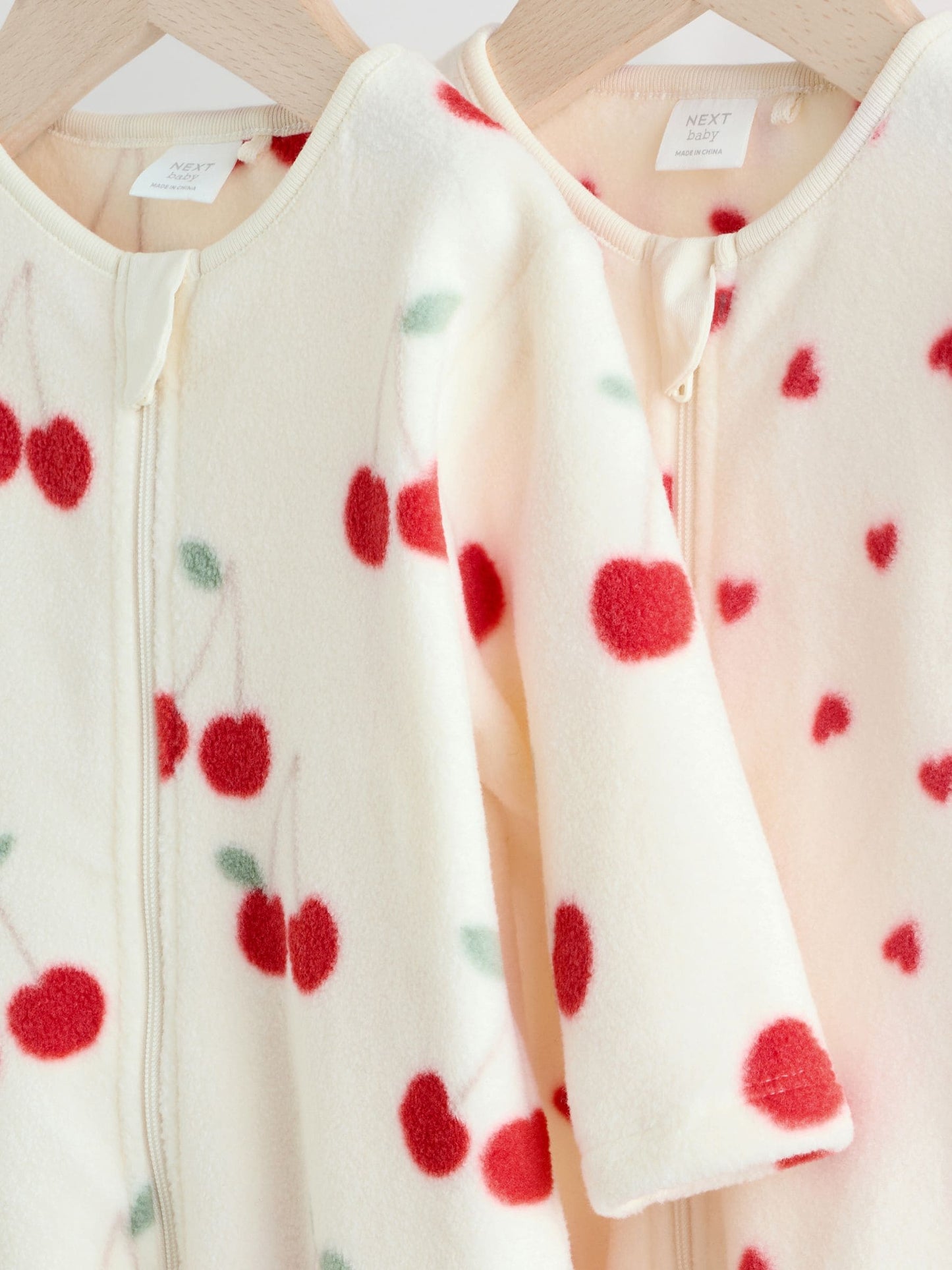 Red Cherry 2 Pack Micro Fleece Two Way Zip Baby Sleepsuits image 6