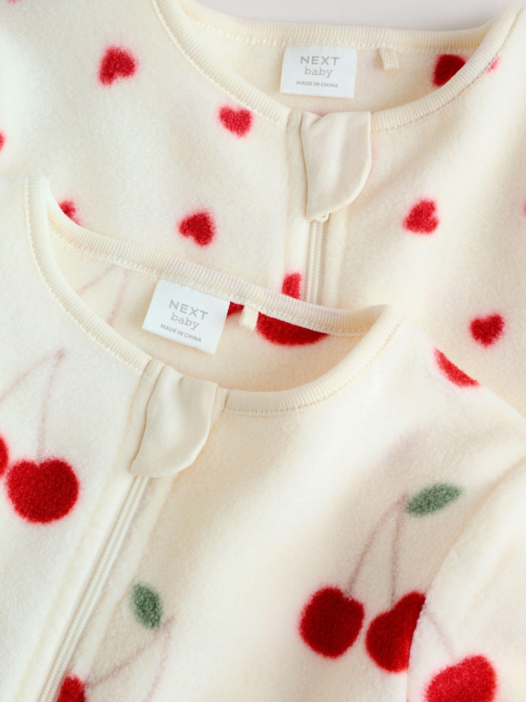 Red Cherry 2 Pack Micro Fleece Two Way Zip Baby Sleepsuits image 7