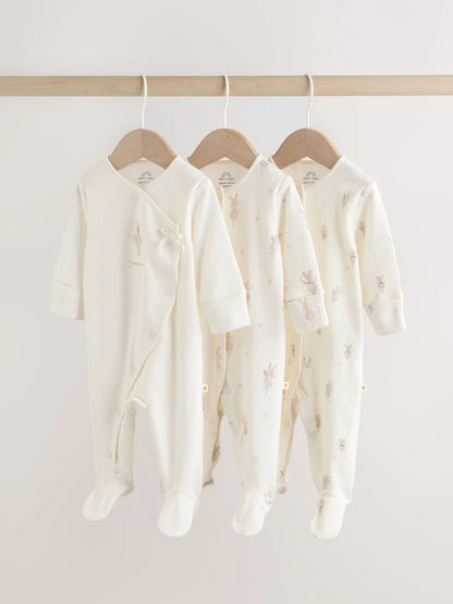 Ecru Fairy Mouse 3 Pack Baby Sleepsuits (0-2yrs)