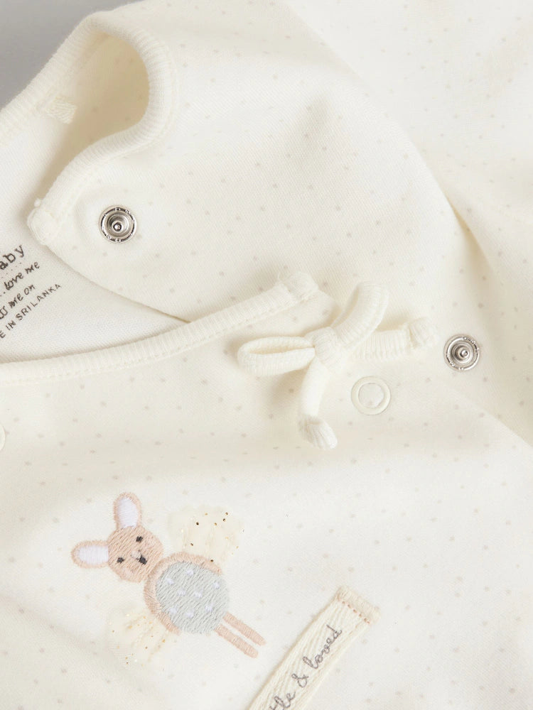 Ecru Fairy Mouse 3 Pack Baby Sleepsuits (0-2yrs)