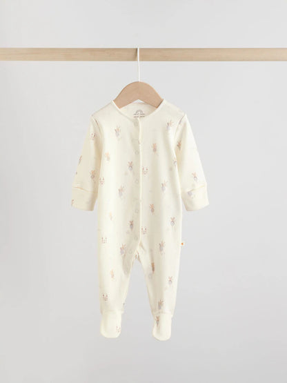 Ecru Fairy Mouse 3 Pack Baby Sleepsuits (0-2yrs)
