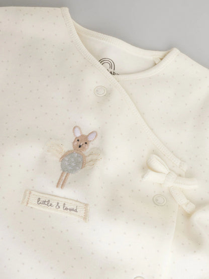 Ecru Fairy Mouse 3 Pack Baby Sleepsuits (0-2yrs)
