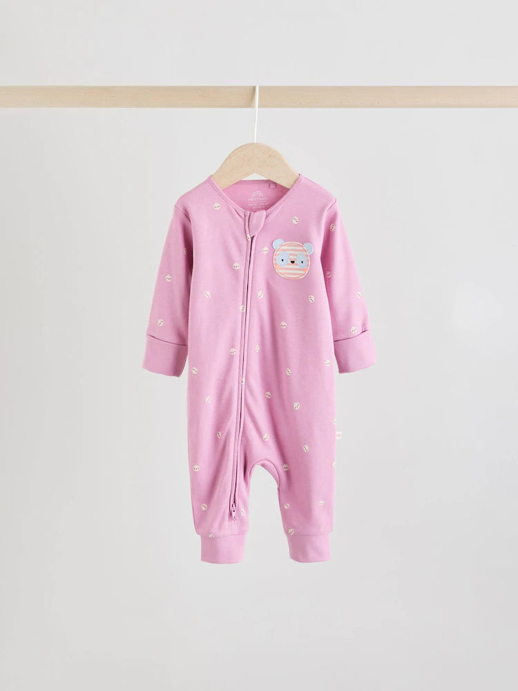 Pink Animal Character Two Way Zip Baby Sleepsuits 5 Pack