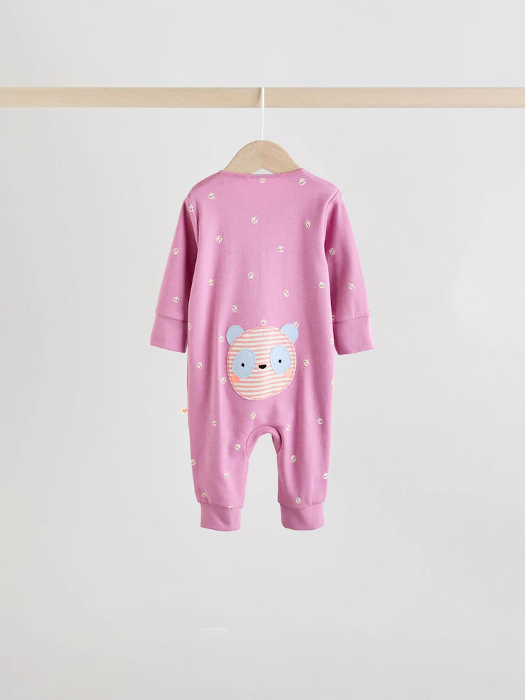 Pink Animal Character Two Way Zip Baby Sleepsuits 5 Pack