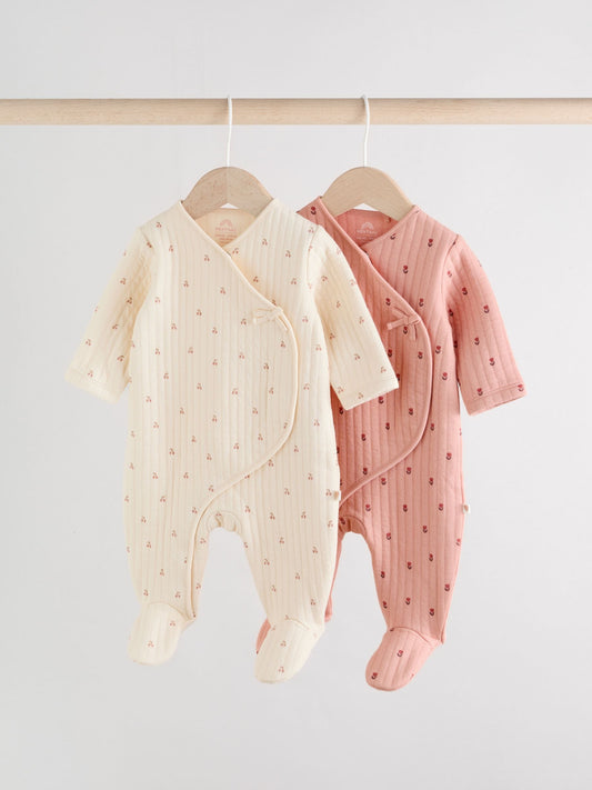 Pink/Cream Quilted Baby Sleepsuits 2 Pack image 1