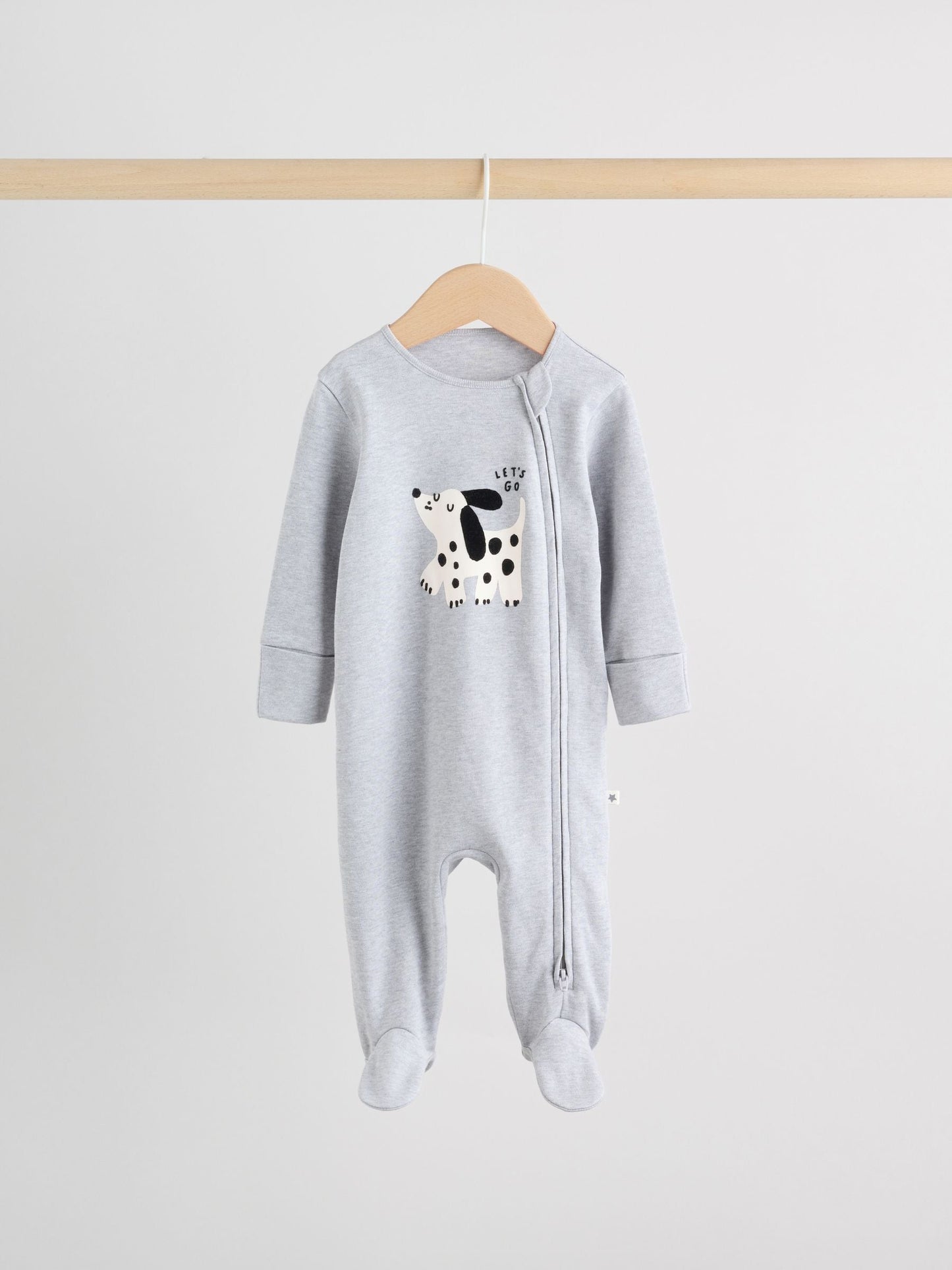 Monochrome Dog Baby Two Way Zip Sleepsuits 3 Pack (0-2yrs)