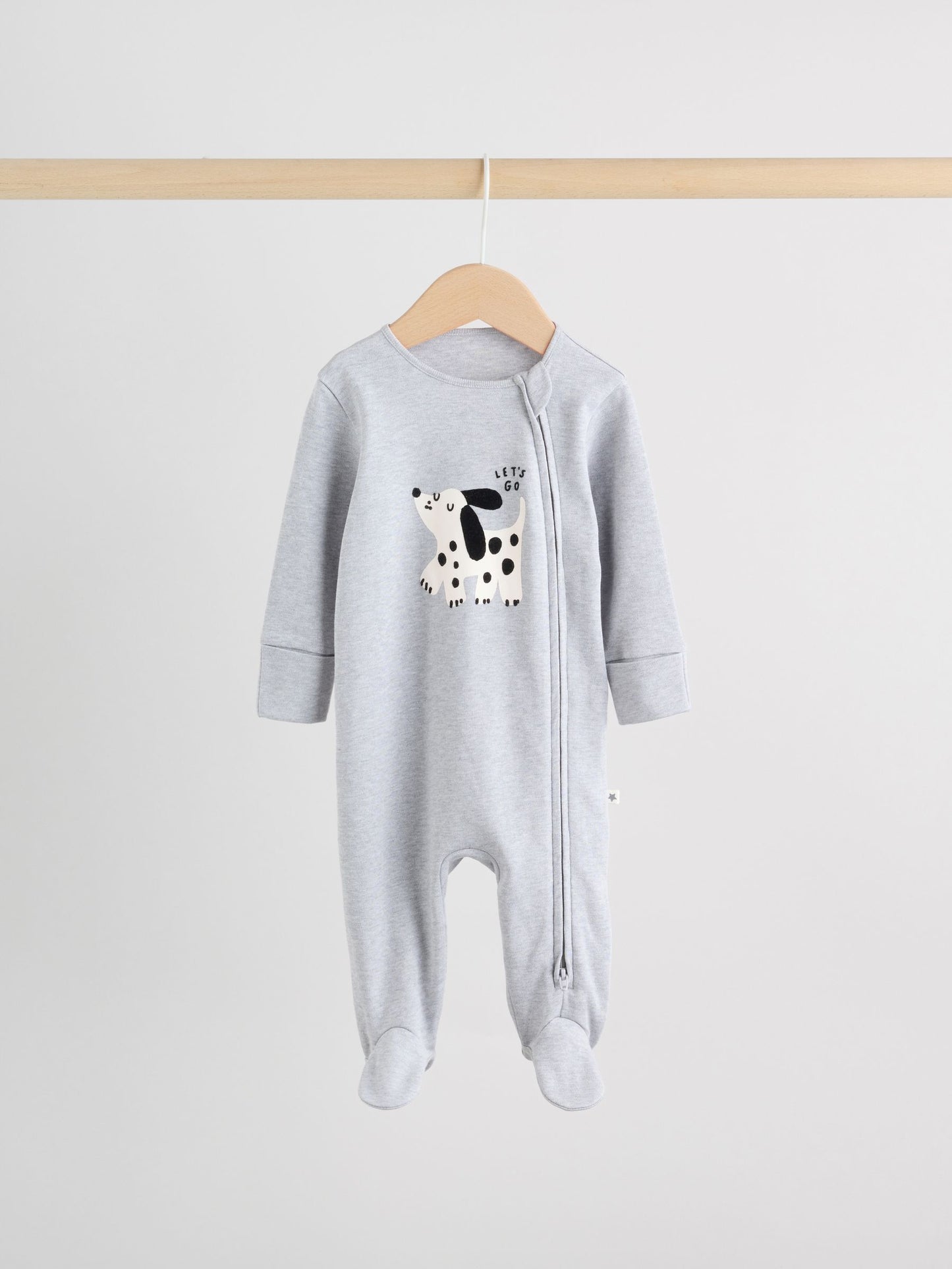 Monochrome Dog Baby Two Way Zip Sleepsuits 3 Pack (0-2yrs) image 2
