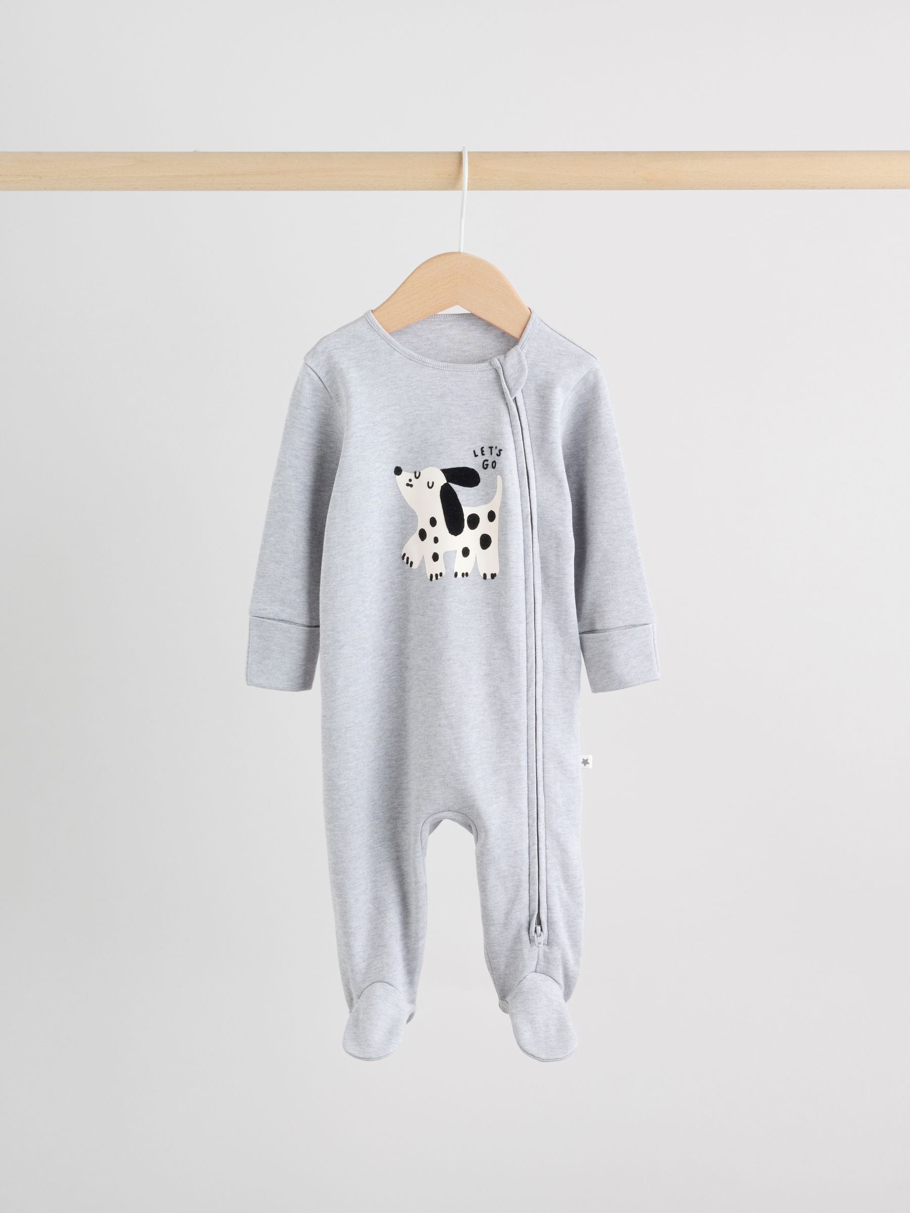 Monochrome Dog Baby Two Way Zip Sleepsuits 3 Pack (0-2yrs) image 2