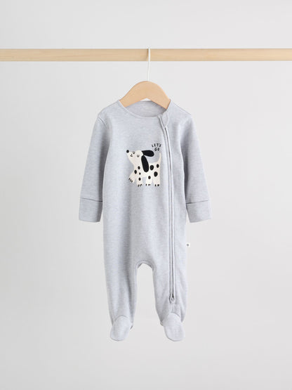 Monochrome Dog Baby Two Way Zip Sleepsuits 3 Pack (0-2yrs) image 2