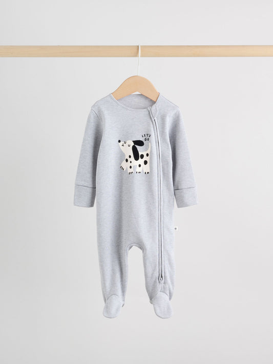 Monochrome Dog Baby Two Way Zip Sleepsuits 3 Pack (0-2yrs) image 2