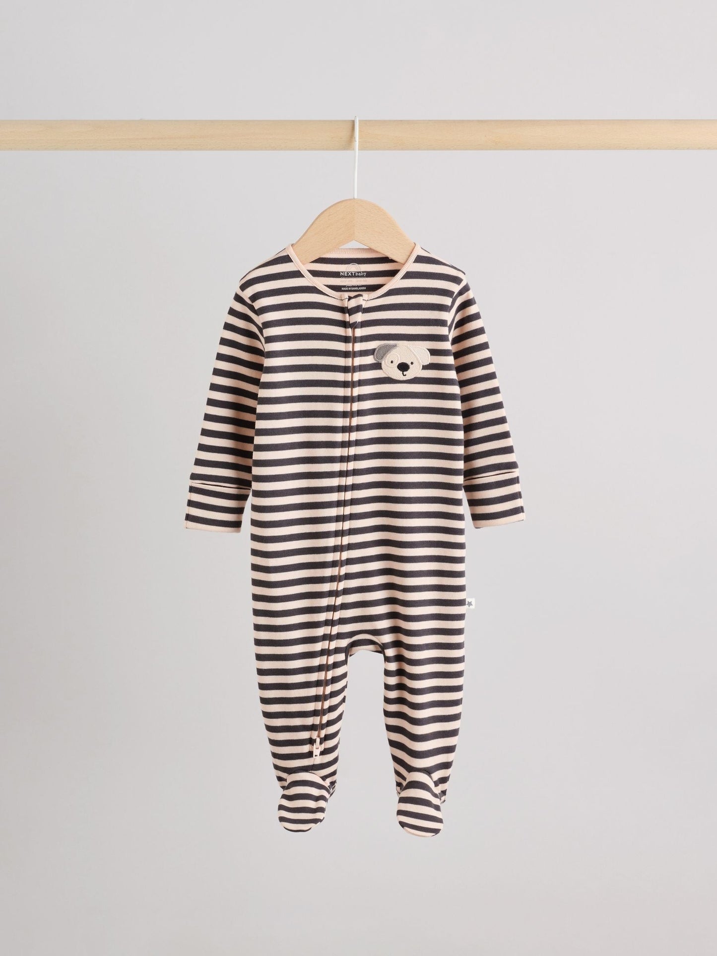 Monochrome Dog Baby Two Way Zip Sleepsuits 3 Pack (0-2yrs)