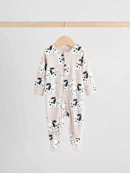 Monochrome Dog Baby Two Way Zip Sleepsuits 3 Pack (0-2yrs)