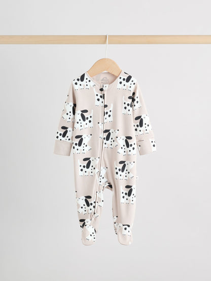 Monochrome Dog Baby Two Way Zip Sleepsuits 3 Pack (0-2yrs) image 4