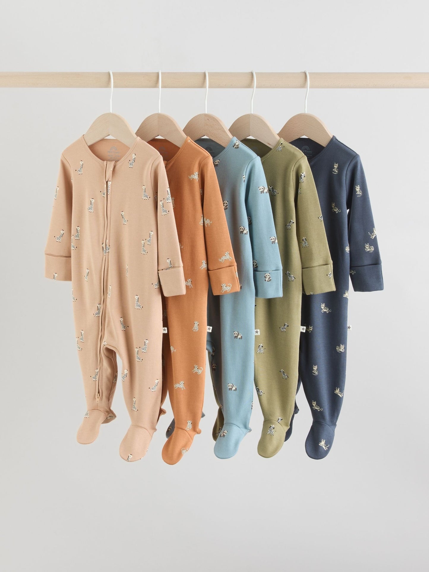 Mineral Blue 100% Cotton Two Way Zip Baby Sleepsuits 5 Pack (0mths-2yrs)