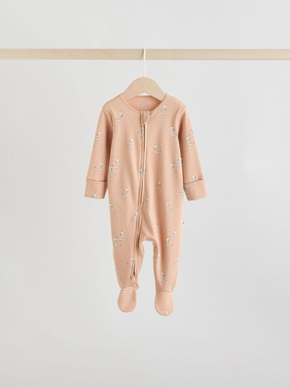 Mineral Blue 100% Cotton Two Way Zip Baby Sleepsuits 5 Pack (0mths-2yrs)