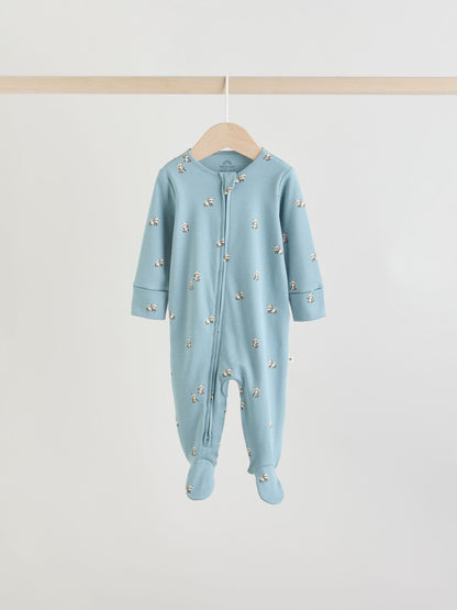 Mineral Blue 100% Cotton Two Way Zip Baby Sleepsuits 5 Pack (0mths-2yrs)