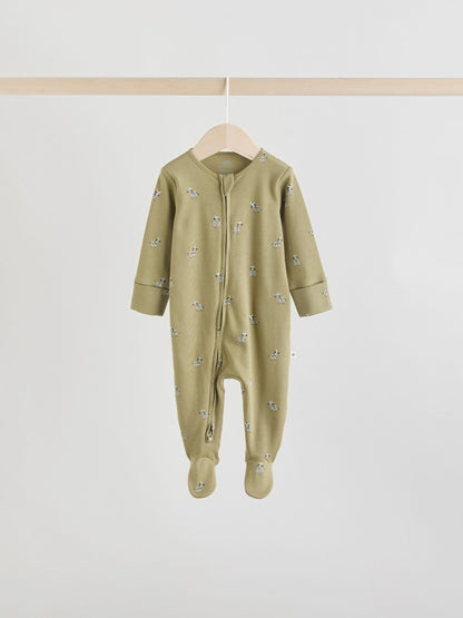 Mineral Blue 100% Cotton Two Way Zip Baby Sleepsuits 5 Pack (0mths-2yrs)