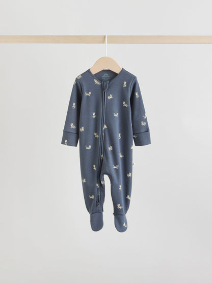 Mineral Blue 100% Cotton Two Way Zip Baby Sleepsuits 5 Pack (0mths-2yrs)