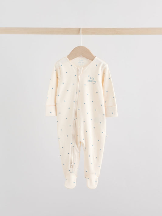 Blue Baby Two Way Zip Sleepsuits 3 Pack (0-2yrs)
