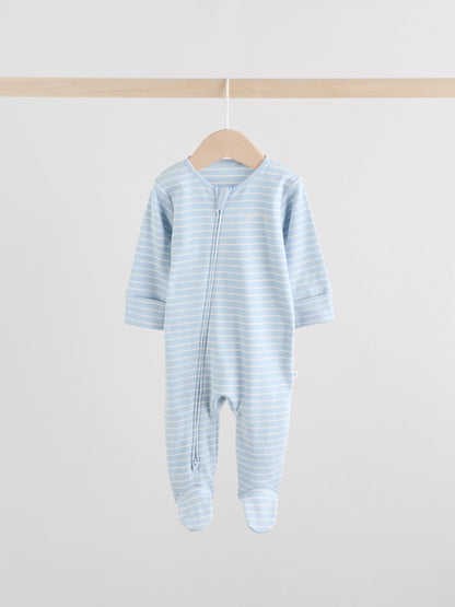 Blue Baby Two Way Zip Sleepsuits 3 Pack (0-2yrs)