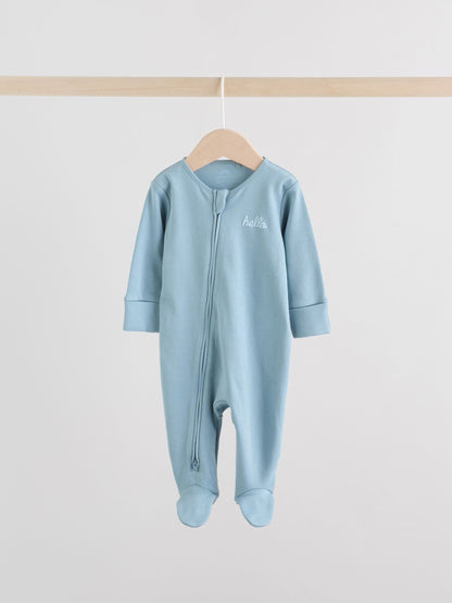 Blue Baby Two Way Zip Sleepsuits 3 Pack (0-2yrs)