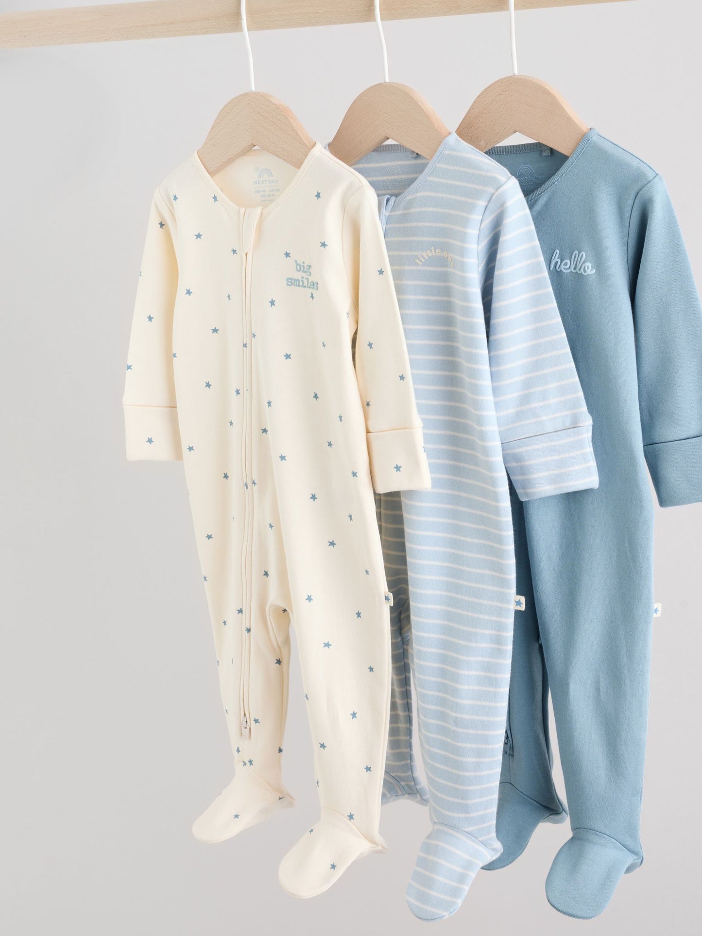 Blue Baby Two Way Zip Sleepsuits 3 Pack (0-2yrs)