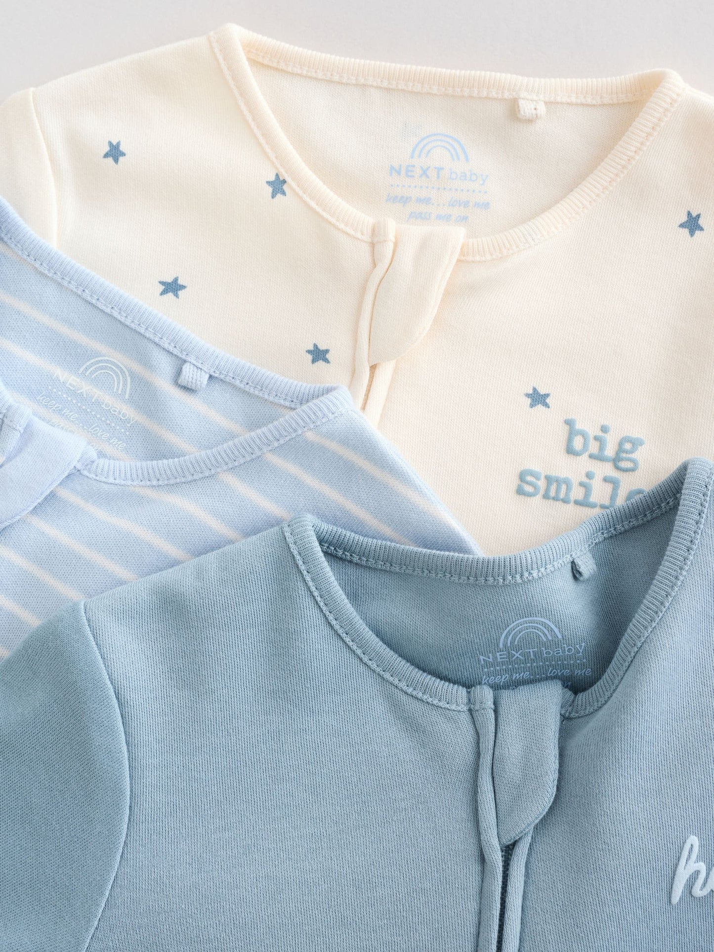 Blue Baby Two Way Zip Sleepsuits 3 Pack (0-2yrs)