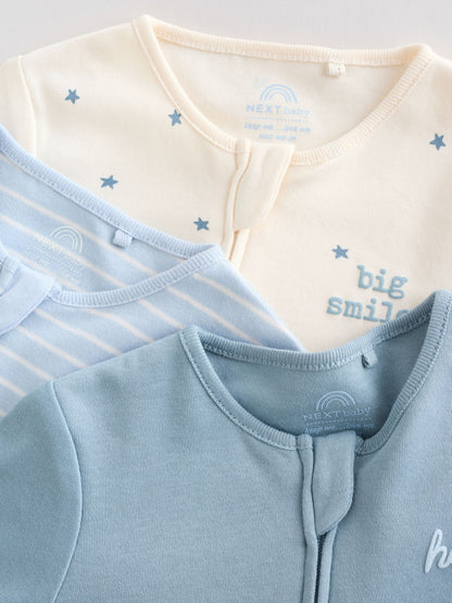 Blue Baby Two Way Zip Sleepsuits 3 Pack (0-2yrs)