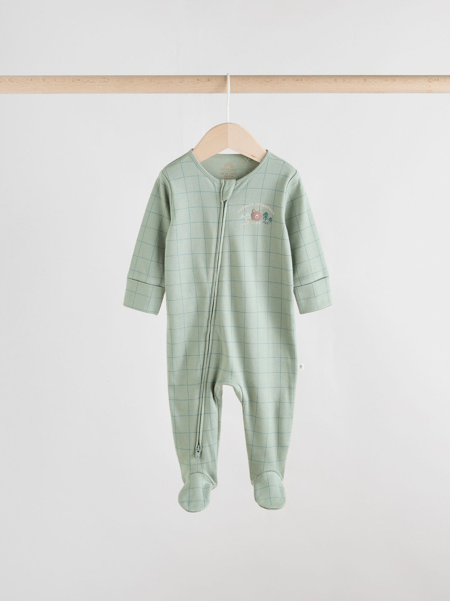 Sage Green Baby Two Way Zip Sleepsuits 3 Pack (0-2yrs)