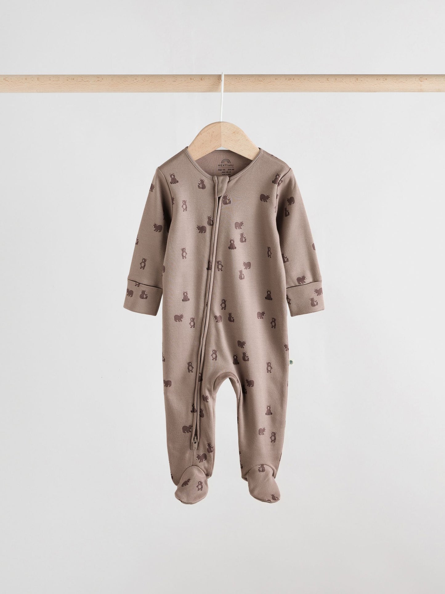 Sage Green Baby Two Way Zip Sleepsuits 3 Pack (0-2yrs)