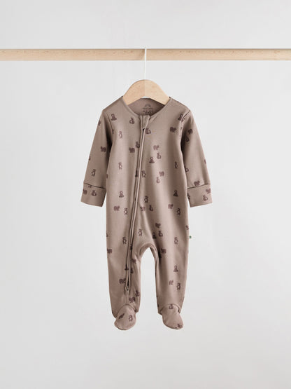 Sage Green Baby Two Way Zip Sleepsuits 3 Pack (0-2yrs)