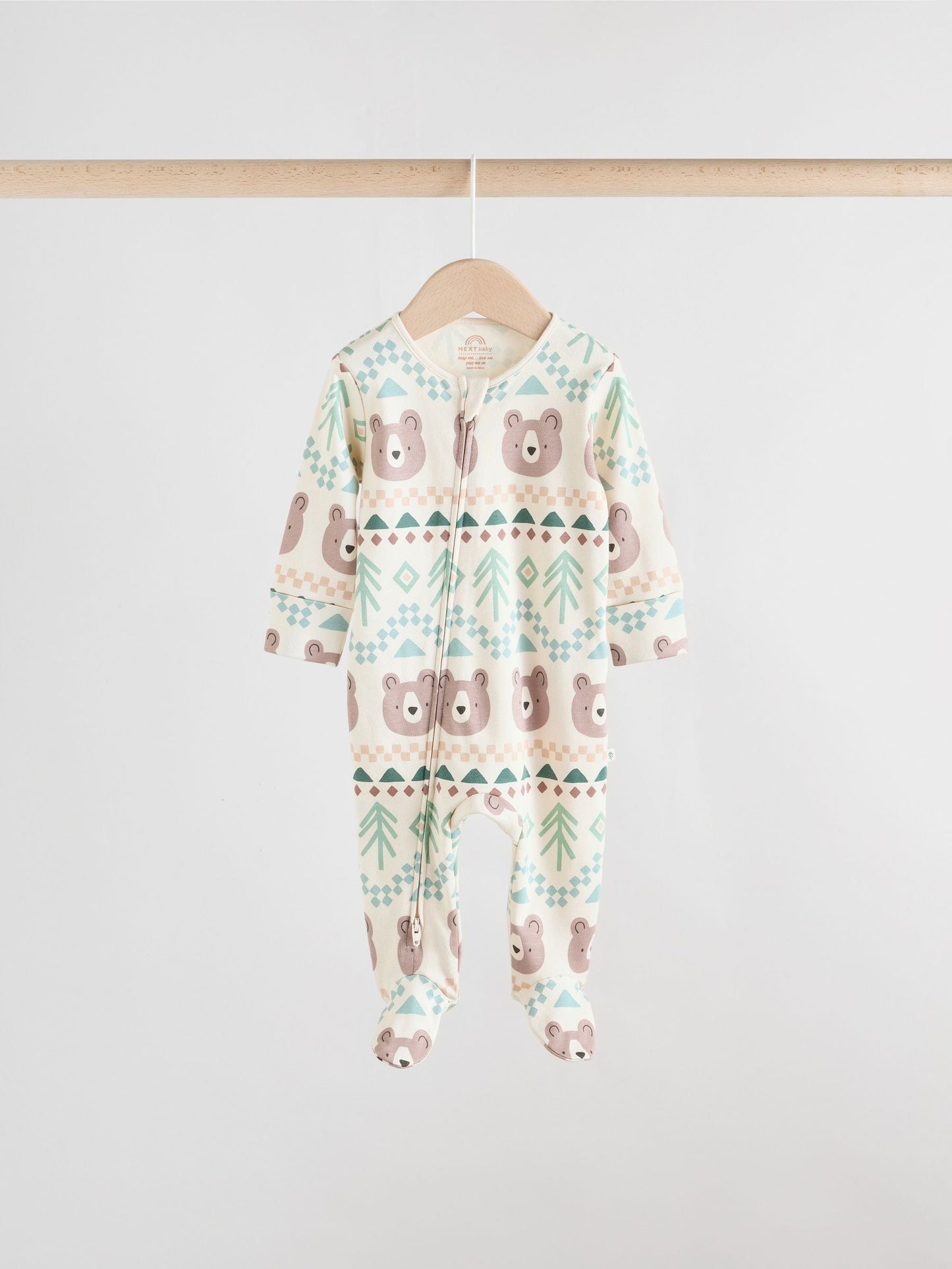 Sage Green Baby Two Way Zip Sleepsuits 3 Pack (0-2yrs)