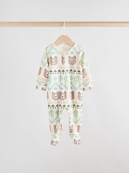 Sage Green Baby Two Way Zip Sleepsuits 3 Pack (0-2yrs)