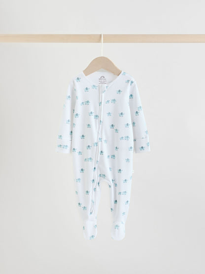 Blue Baby Linear Elephant Sleepsuits 3 Pack (0-2yrs) image 3