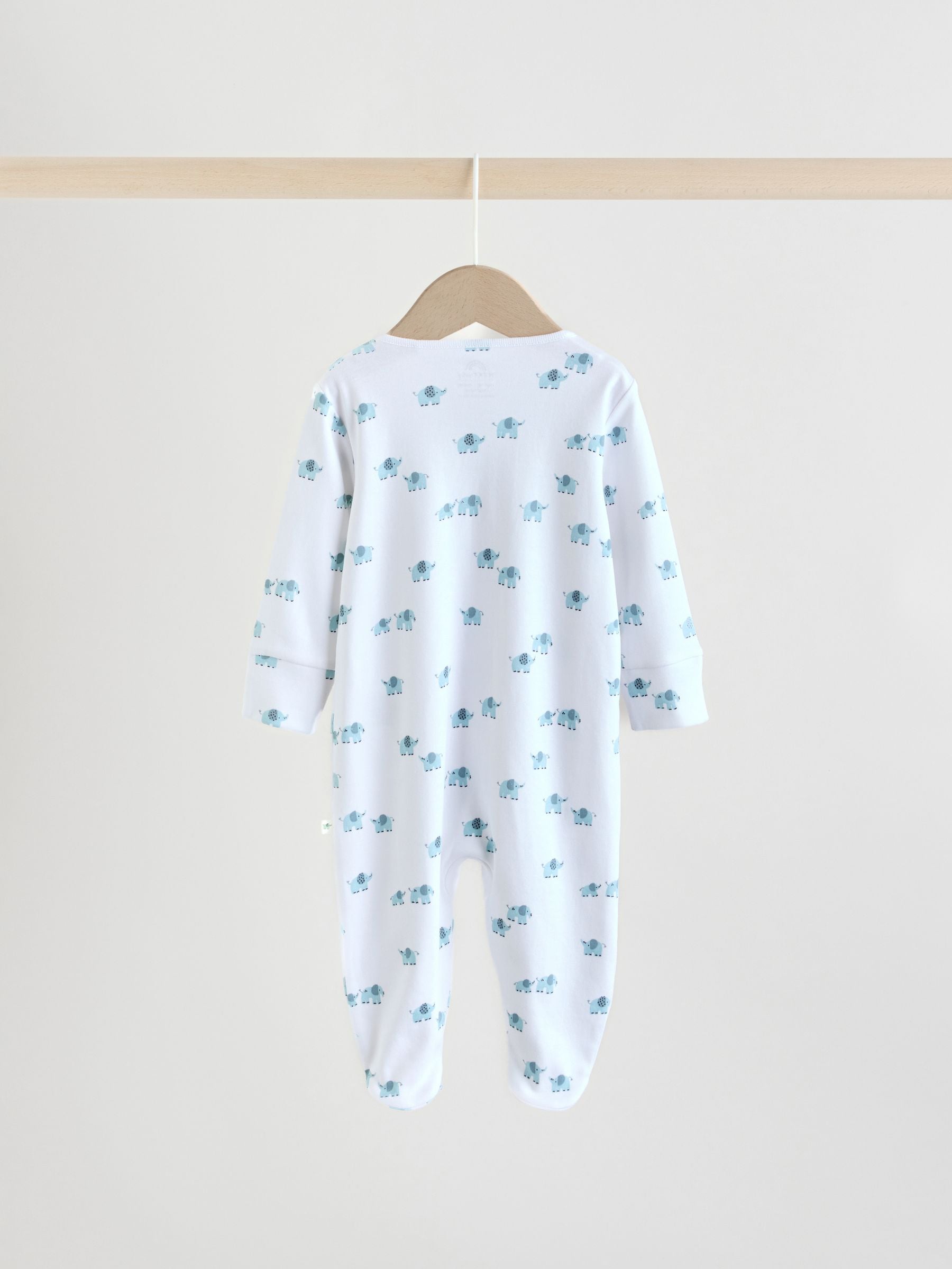 Blue Baby Linear Elephant Sleepsuits 3 Pack (0-2yrs) image 4