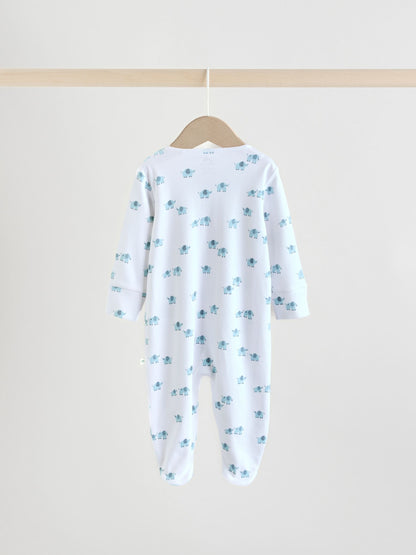 Blue Baby Linear Elephant Sleepsuits 3 Pack (0-2yrs) image 4