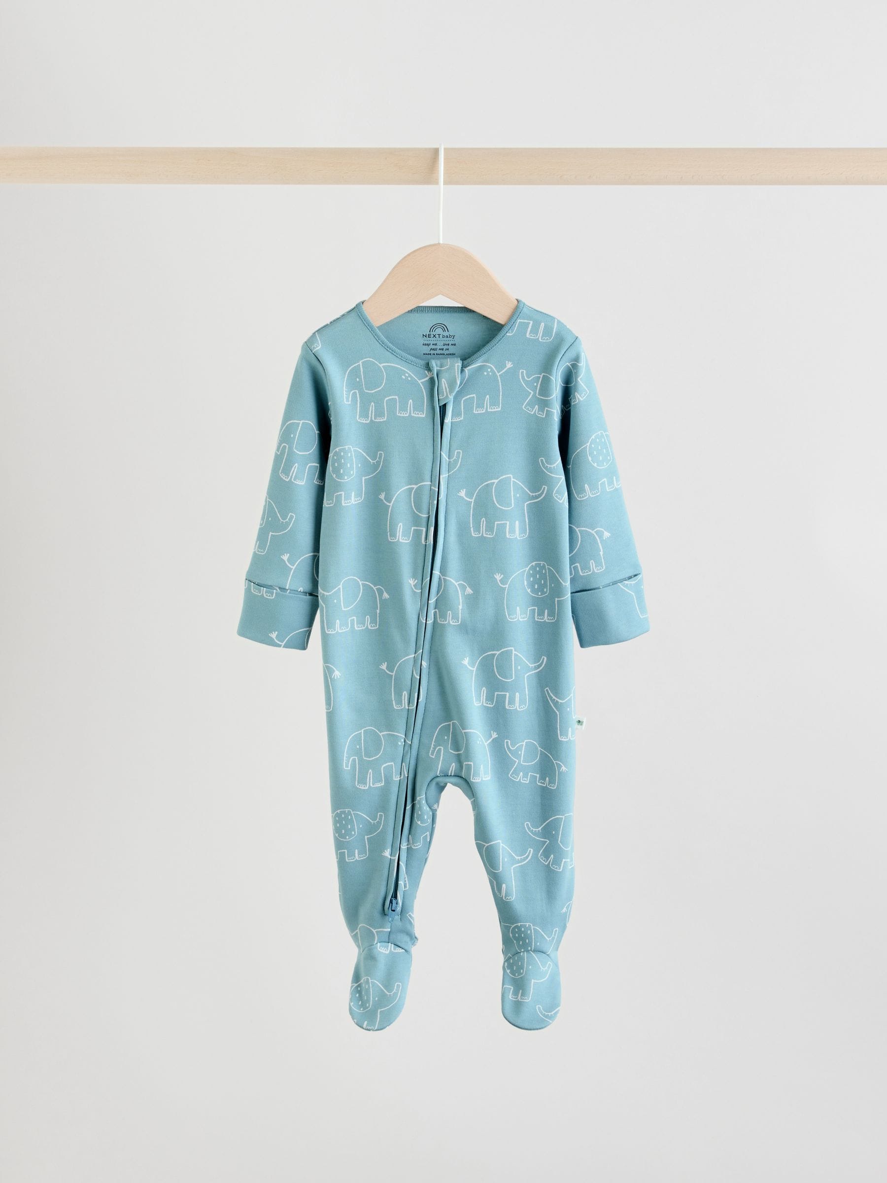 Blue Baby Linear Elephant Sleepsuits 3 Pack (0-2yrs) image 5