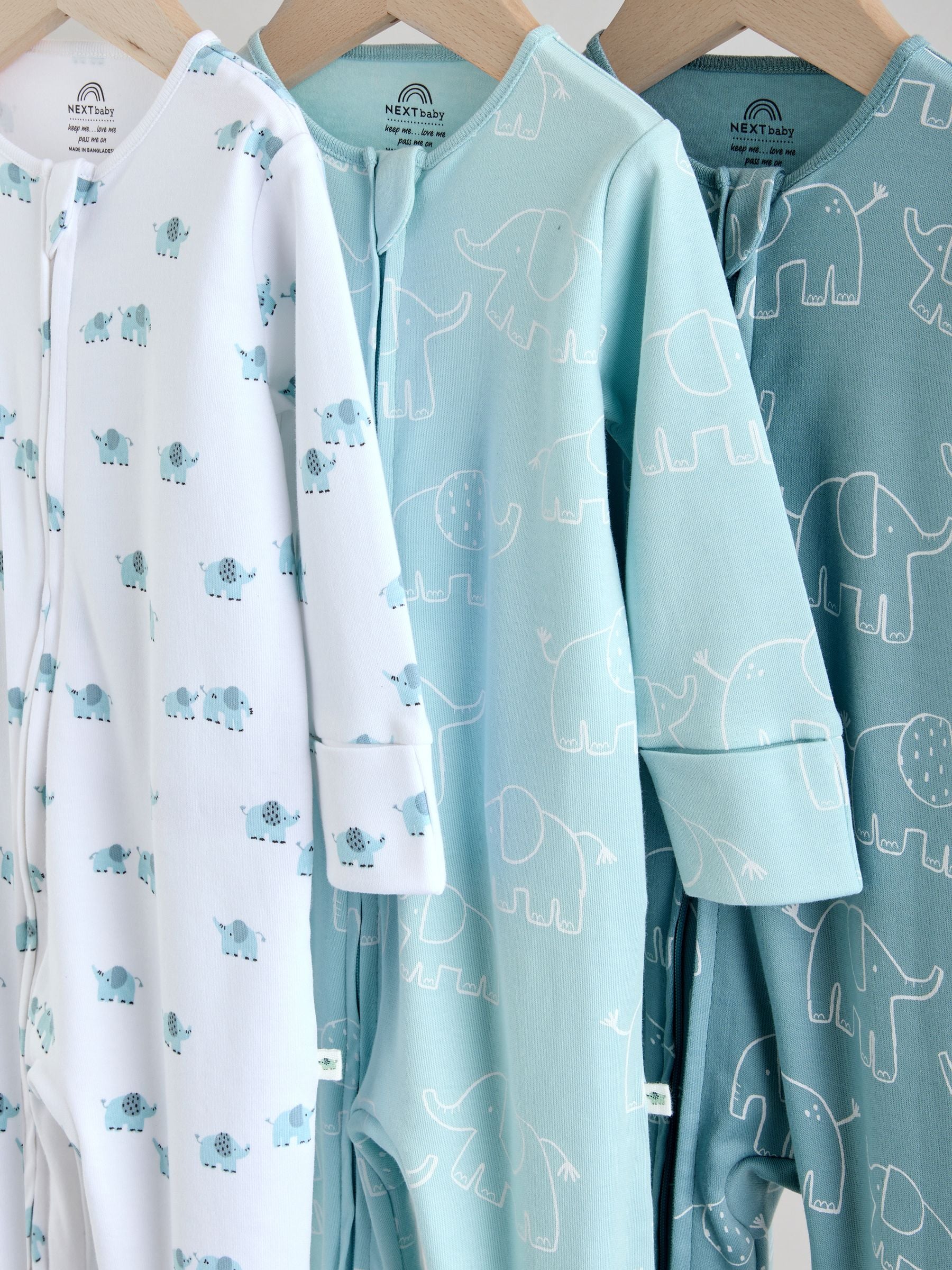 Blue Baby Linear Elephant Sleepsuits 3 Pack (0-2yrs) image 7