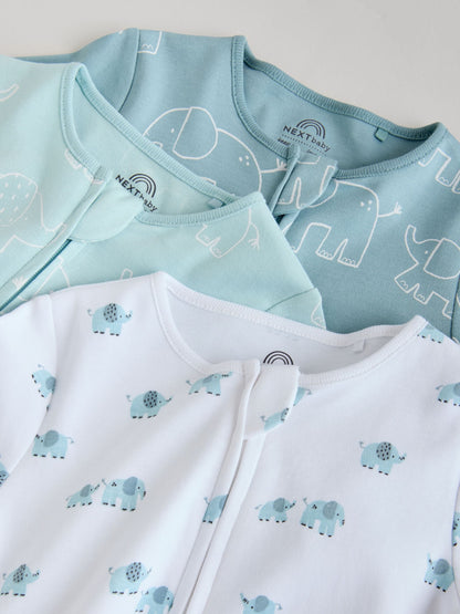 Blue Baby Linear Elephant Sleepsuits 3 Pack (0-2yrs) image 8