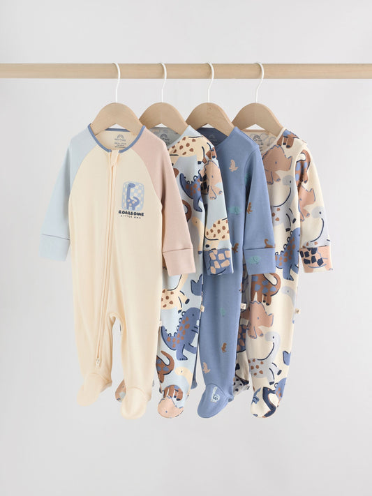 Navy Baby Two Way Zip Sleepsuits 4 Pack (0mths-2yrs)