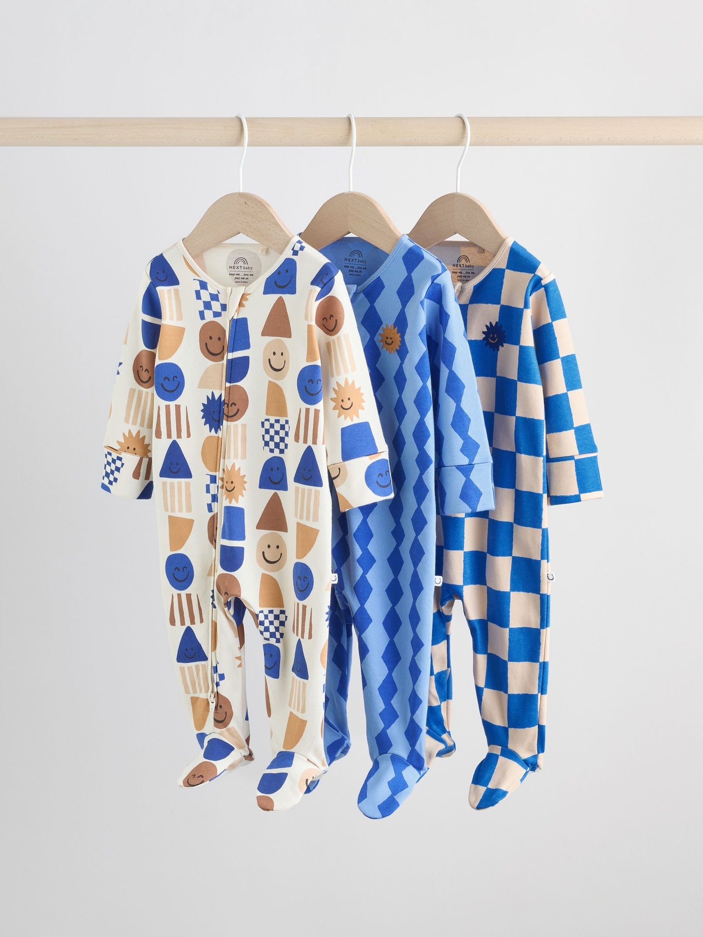 Cobalt Blue Baby Two Way Zip Sleepsuits 3 Pack (0-2yrs)