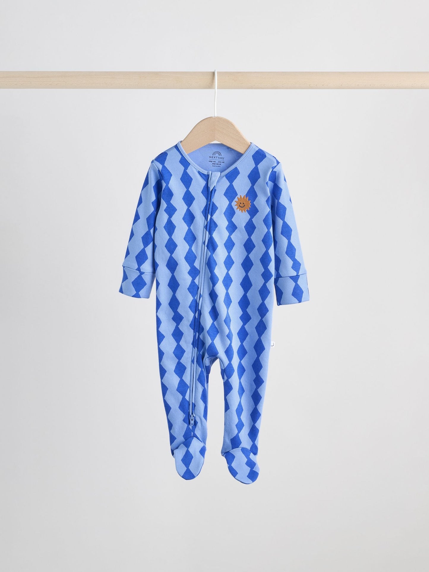 Cobalt Blue Baby Two Way Zip Sleepsuits 3 Pack (0-2yrs)