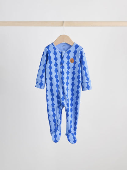 Cobalt Blue Baby Two Way Zip Sleepsuits 3 Pack (0-2yrs)