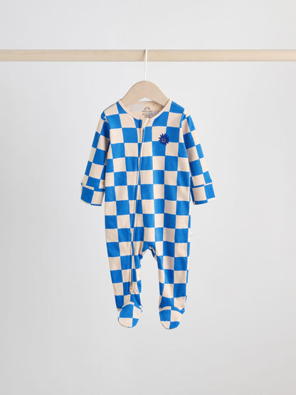 Cobalt Blue Baby Two Way Zip Sleepsuits 3 Pack (0-2yrs)