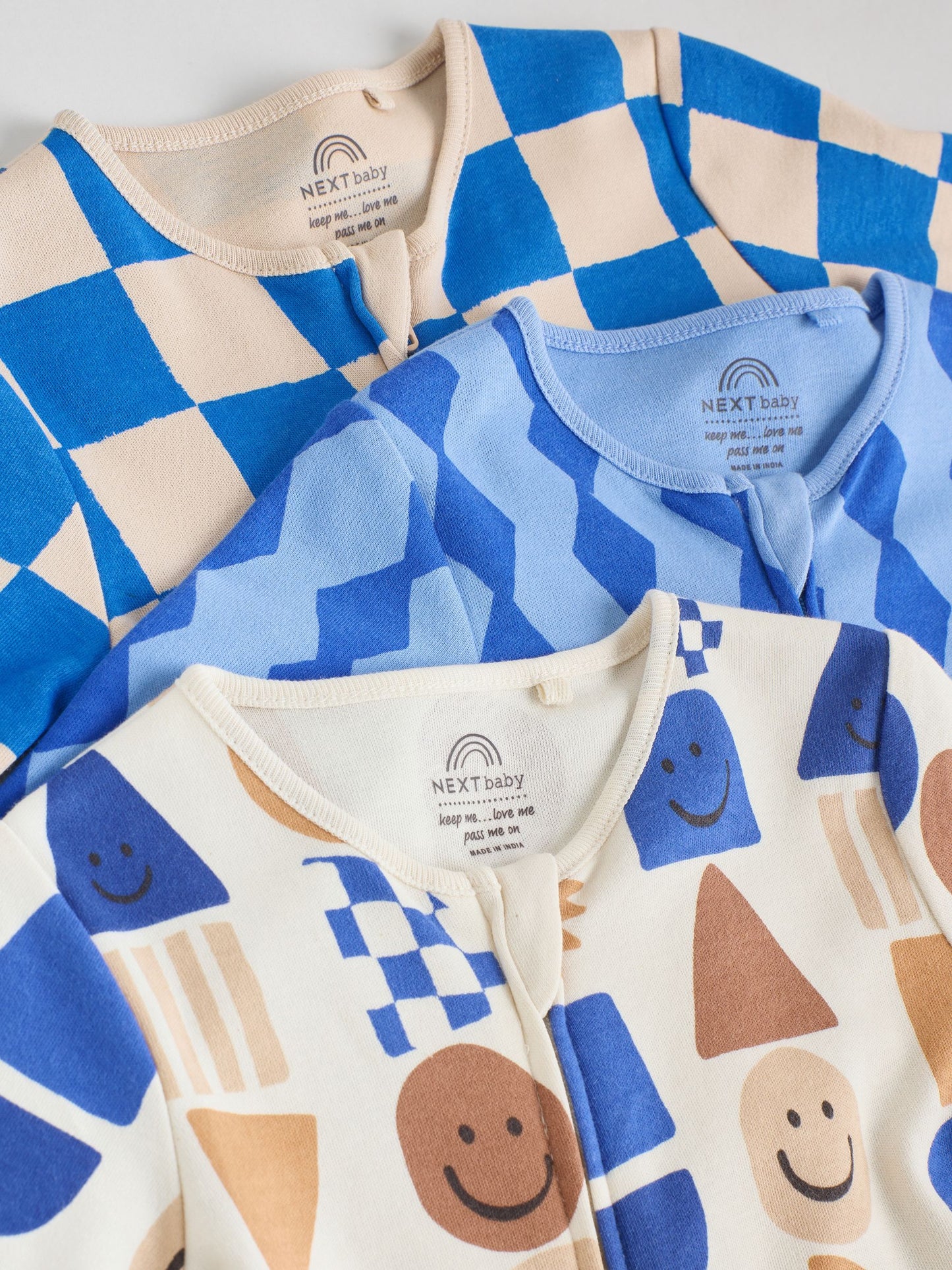 Cobalt Blue Baby Two Way Zip Sleepsuits 3 Pack (0-2yrs)