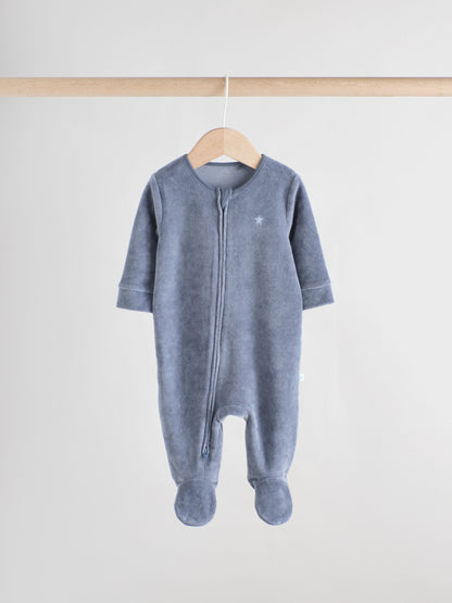 Blue Baby Velour Two Way Zip Sleepsuits 2 Pack (0mths-2yrs)