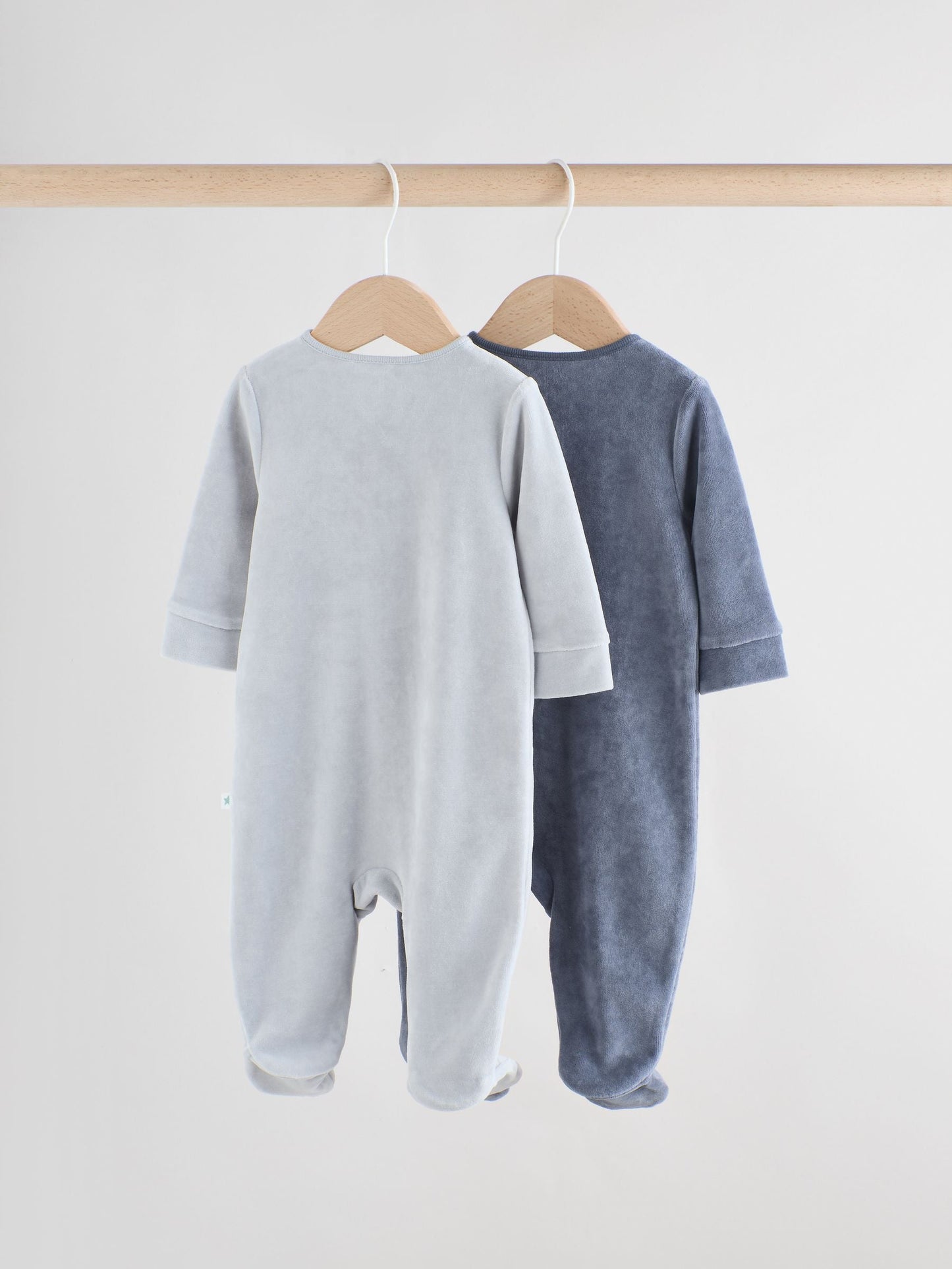 Blue Baby Velour Two Way Zip Sleepsuits 2 Pack (0mths-2yrs)